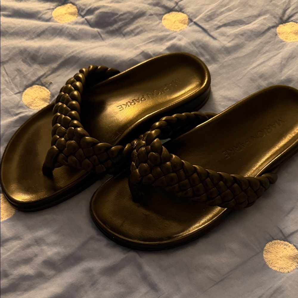 Marion Parke Black Braided Thong Sandals